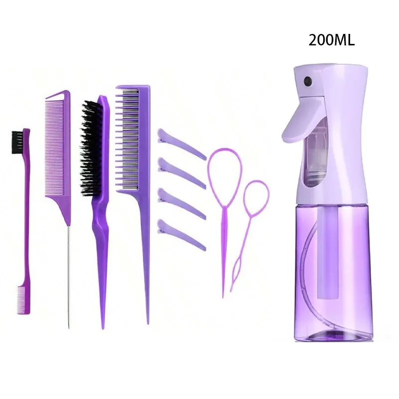 11pcs/Set Hair Brush Set Hairdressing Spray Bottle Hair Braiding Loop Rat Tail Comb Teasing Hair Brsuh Edge Control Styling Set