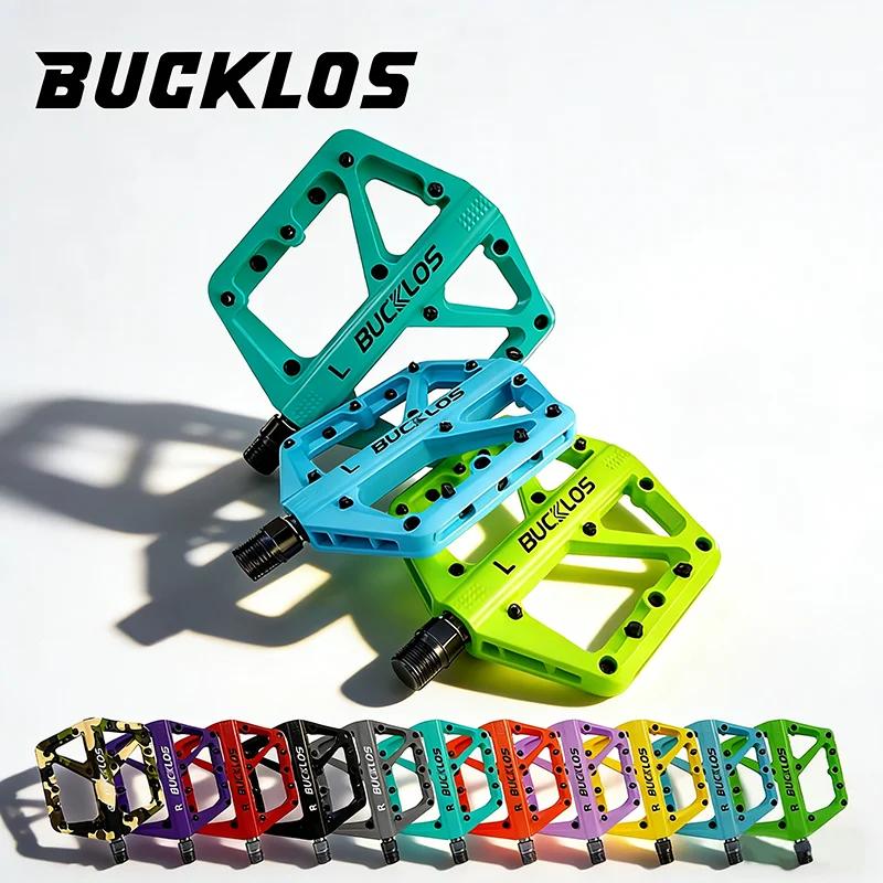 

BUCKLOS Bike Pedals 9/16 Sealed DU Bearing Pedal Nylon Fiber Mountain Bike Pedal Widen Road Bicycle Flat Pedals Bike Accessories