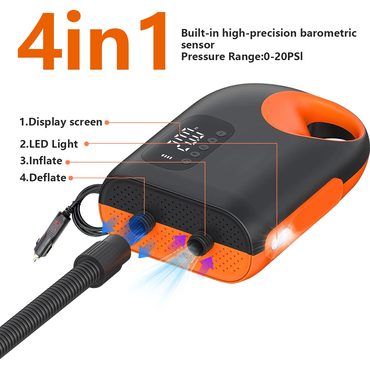 20Psi Dc Inflatable Wired Electric Air Pump High Speed Compressor For Outdoor Surfing Paddle Board Airbed Sup Boat Kayak