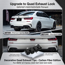 Quad Exhaust Muffler Tailpipe for BMW G20 G21 330i 330e 2019-2024 Carbon Fiber Rear Bumper Tip Conversion Kit