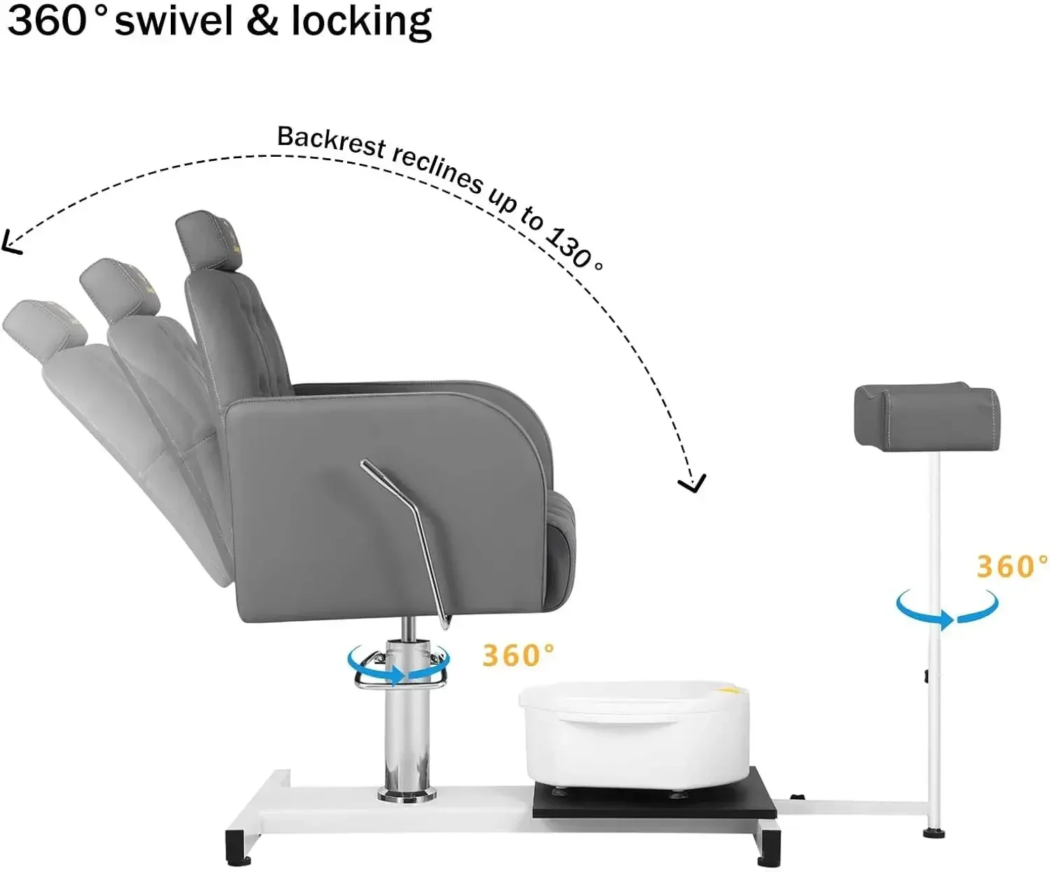 Silla de pedicura con lavabo y taburete para masaje de pies, estación de silla de pedicura ajustable hidráulica, 360 °   Unidad de salón de spa de belleza de rotación