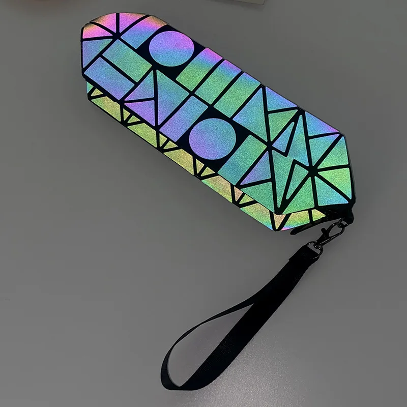 Luminous rhombus geometric pattern Iridescent cosmetic makeup pen bag Large capacity portable women  holding  octagonal bag