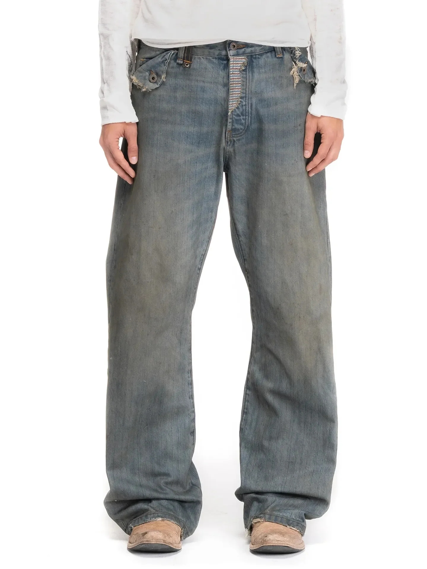 No faith purely hand-worn patchwork washed old splashing ink mud dyed jeans