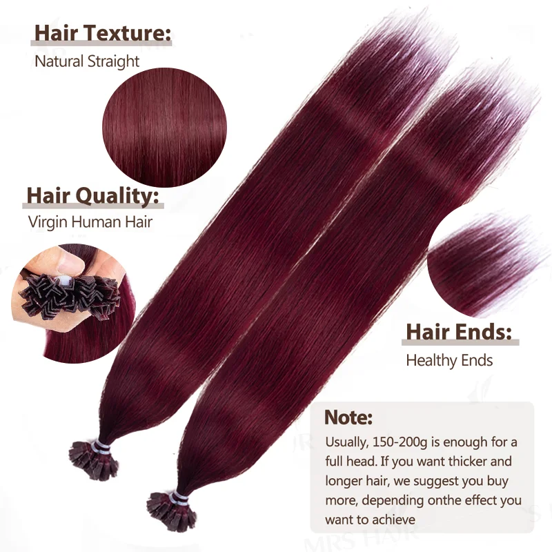 Keratin Hot Fusion Hair K Tip Natural 100% Human Hair Fusion Extensions Set Prebonded Capsule 18inch 30G/pack 50pcs Natural Straight Hair For Daily Wear