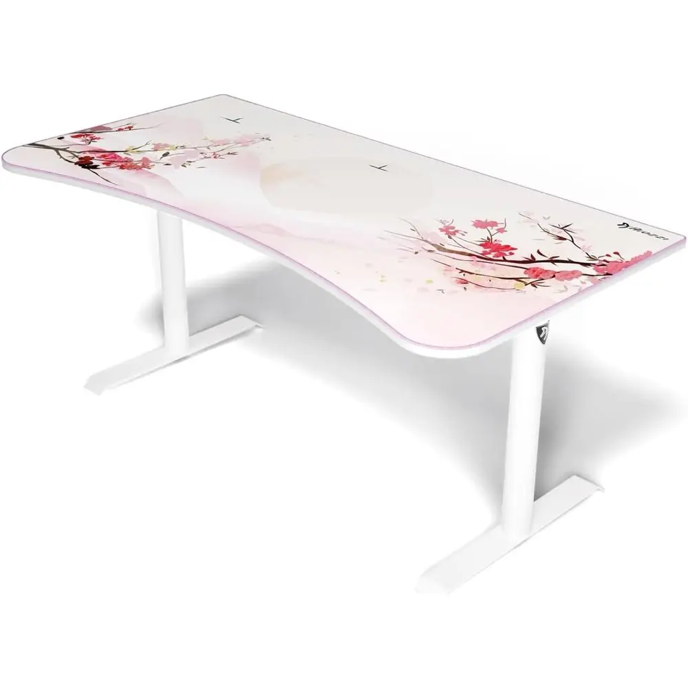 

Curved Gaming and Office Desk with Full Surface Water-Resistant Mat, Custom Monitor Mount, and Cable Management Cutouts - Cherry