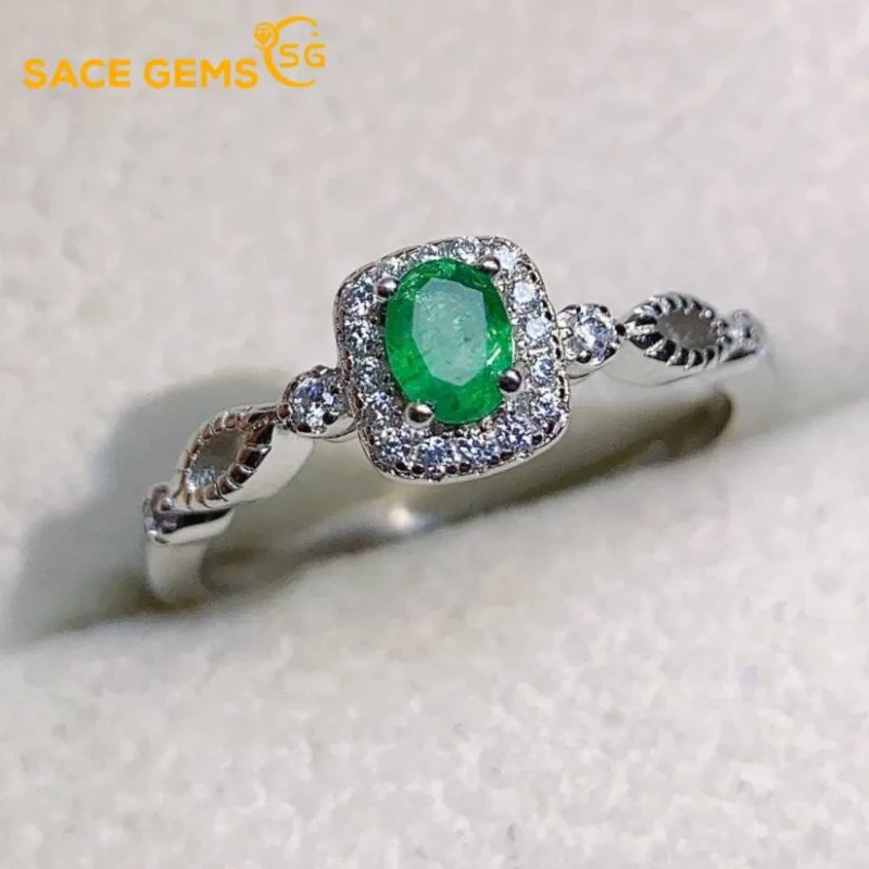 

SACE GEMS модные роскошные кольца из стерлингового серебра 925 пробы 3*4 мм с натуральным изумрудом для женщин, изящные ювелирные изделия для свадьбы, помолвки и вечеринки