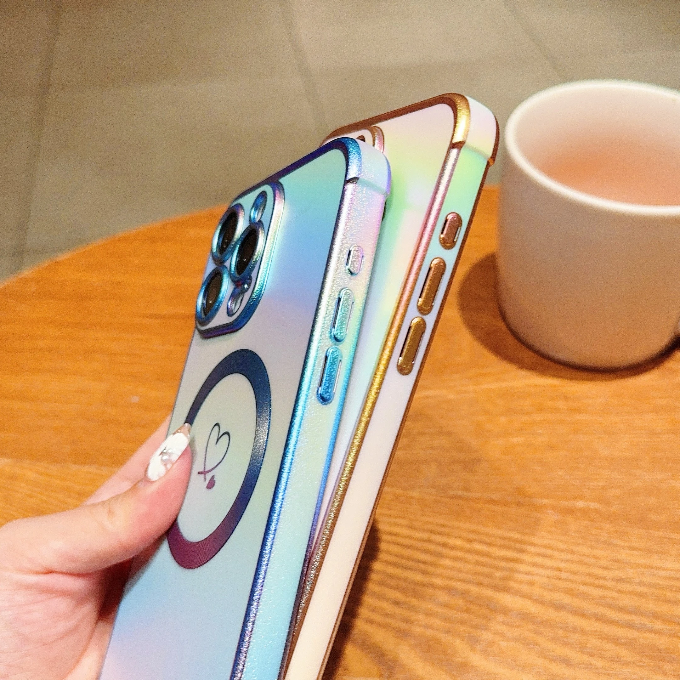 Funda de teléfono con revestimiento degradado para iPhone 11, 12, 13, 14, 15 Pro Max, 15 Plus, 13Pro, 15Pro Max, fundas suaves galvanizadas con corazón de amor