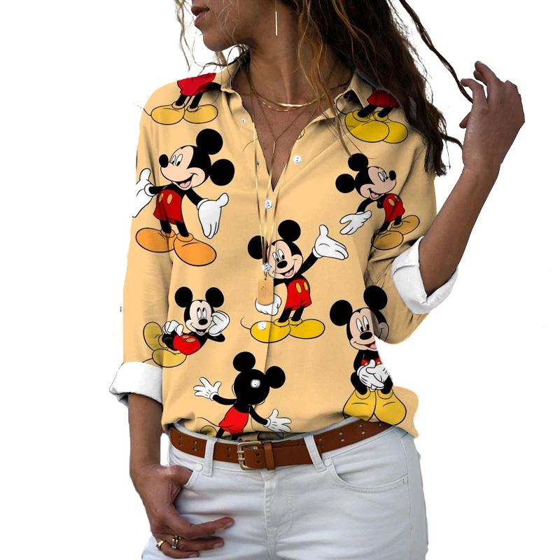 Primavera e outono disney marca mickey e minnie anime 3d impressão harajuku estilo bonito casual topo praia dos desenhos animados camisa