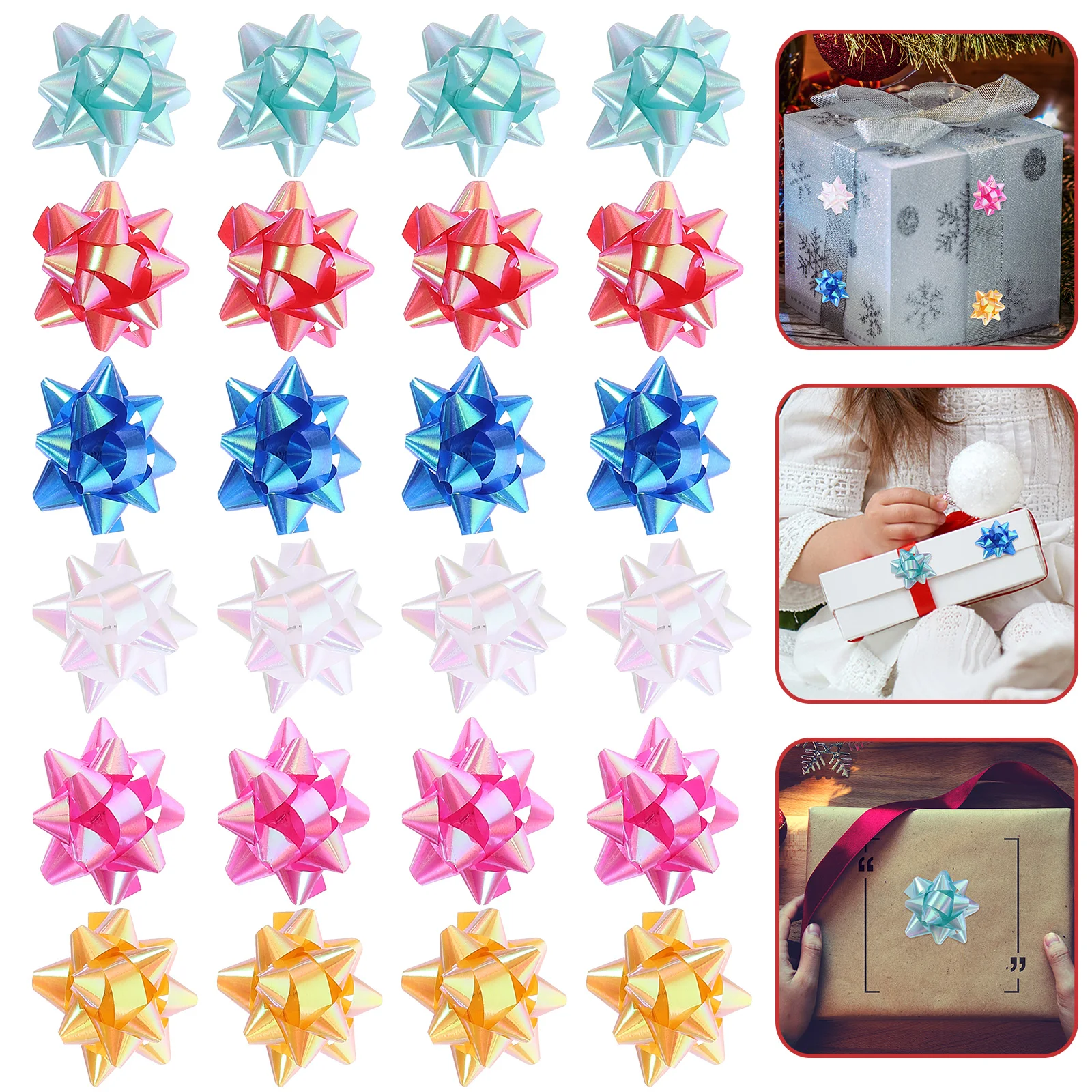 

70pcs Small Star Bows for Present Wrapping Christmas Star Ribbon Christmas Gift Wrapping Gift Box Decoration Mixed Color