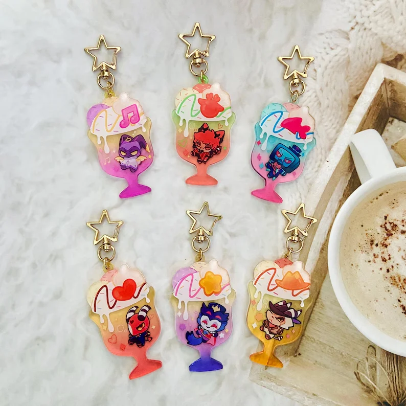 Ice‑Cream Float Themed Acrylic Keychains, Double‑Sided Print Demon Character Bag Pendant Collectible Fan Gift