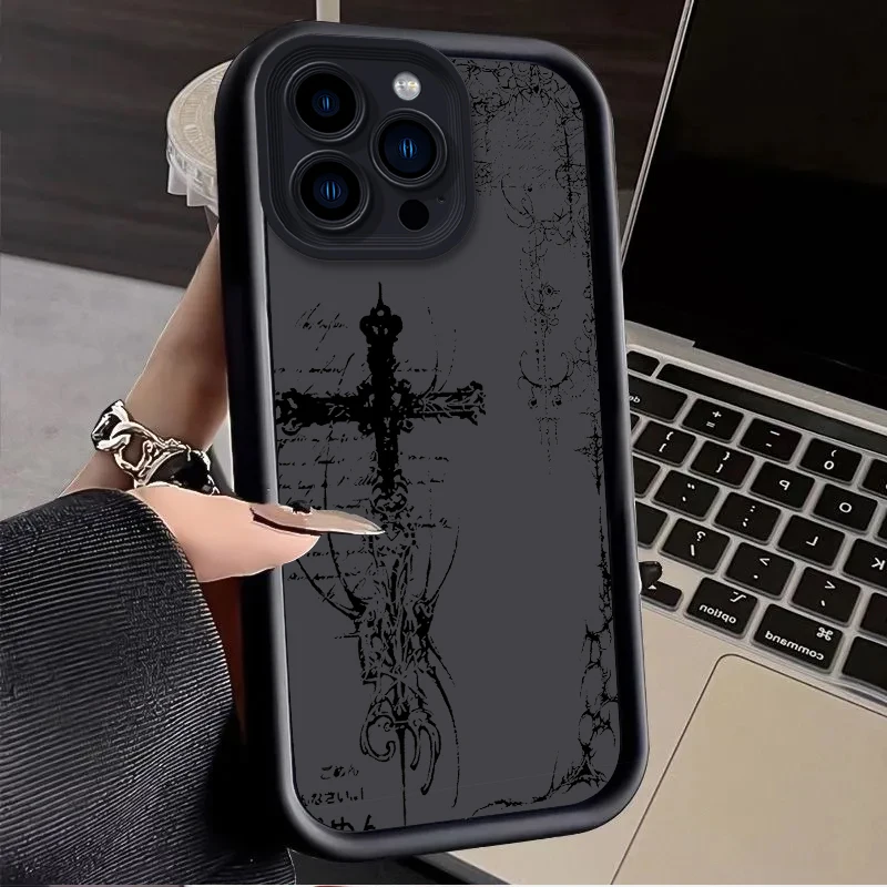 حافظة متقاطعة مقاومة للصدمات على الطراز القوطي لهاتف آيفون 17 Air 16 E 15 14 Plus 13 12 Mini 11 Pro Max غطاء ناعم مقاوم للغبار من السيليكون السائل