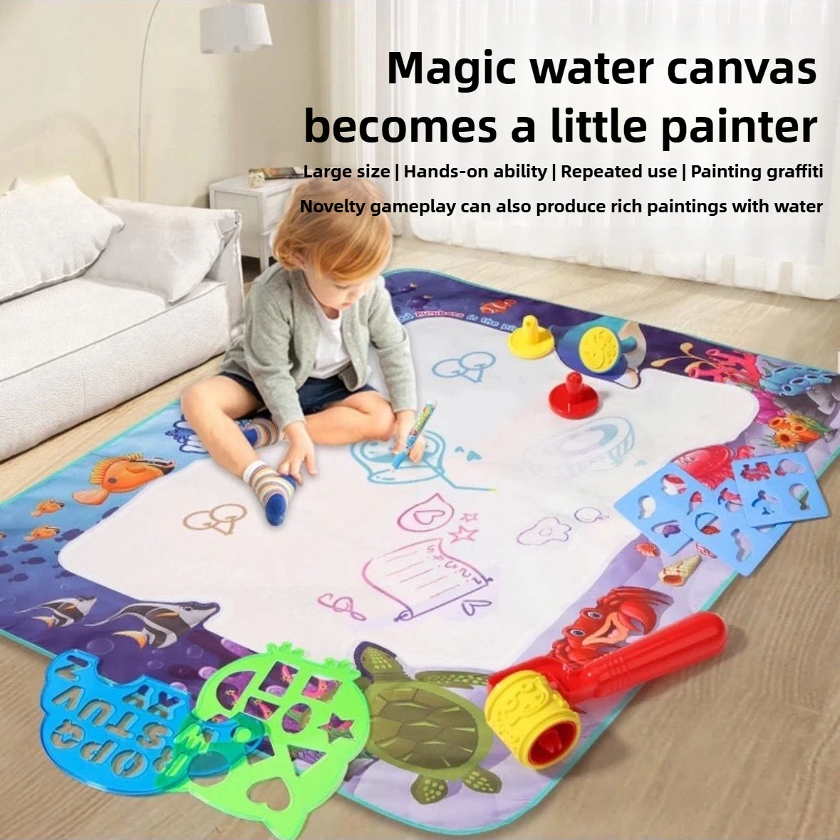 Lienzo al agua para niños, libro de dibujo mágico con grafiti repetido, tablero de pintura al agua grande de color para jardín de infantes, juguete de aprendizaje
