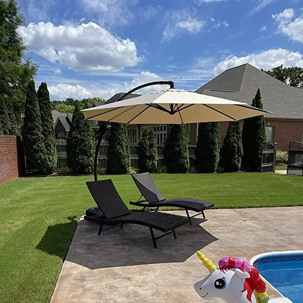 

Terrace Umbrella, 12 Foot NAPOLI Curved Offset Umbrella, Outdoor Cantilever Umbrellas with Pool Garden Deck Base