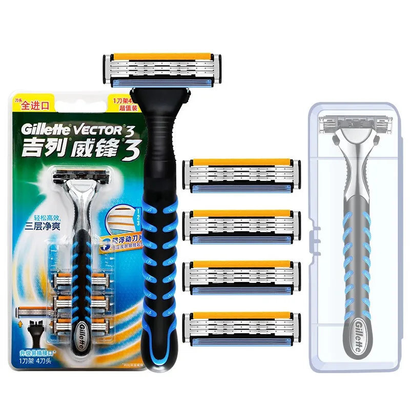 

Оригинальная бритва Gillette Vector 3, мужская бритва для бороды, 3-слойное лезвие, ручная бритва, гладкая бритва для бритья для мужчин с дорожной коробкой