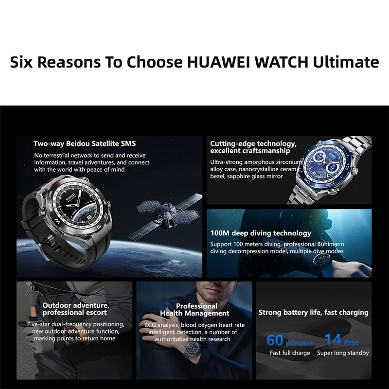 ЧАСЫ Huawei Ultimate Sports Дайвинг Смарт-часы 100-метровые глубокие дайвинг Поддержка исследования на открытом воздухе Двусторонний спутник Beidou