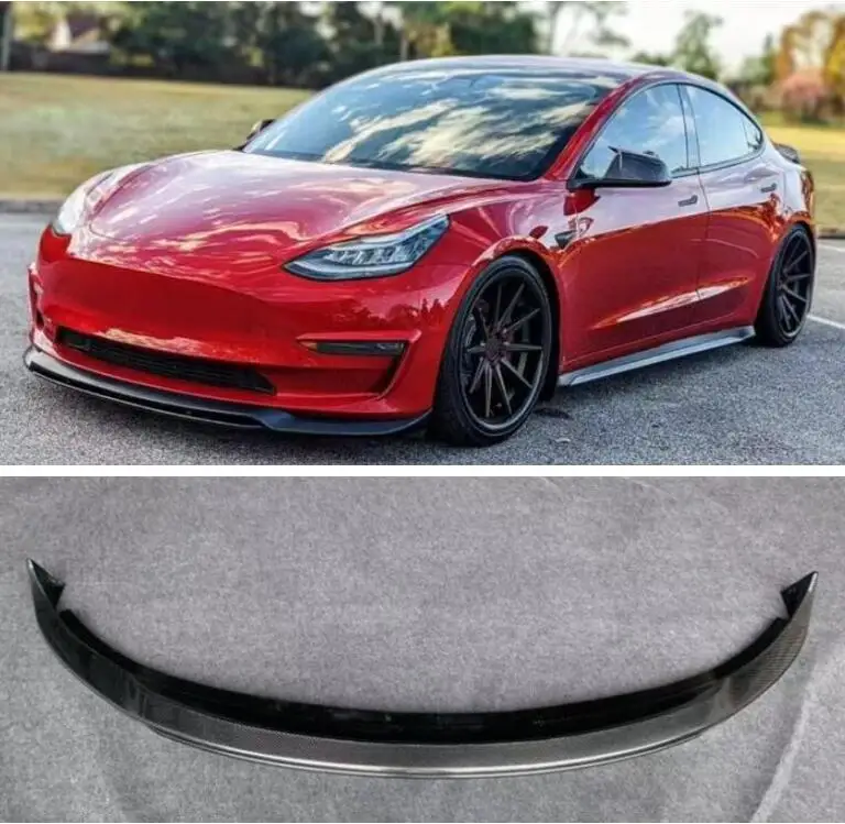 

Real Carbon Fiber Front Lip Splitters Bumper Flaps Spoiler Cover For Tesla Model 3 2017-2022 ART STYLE