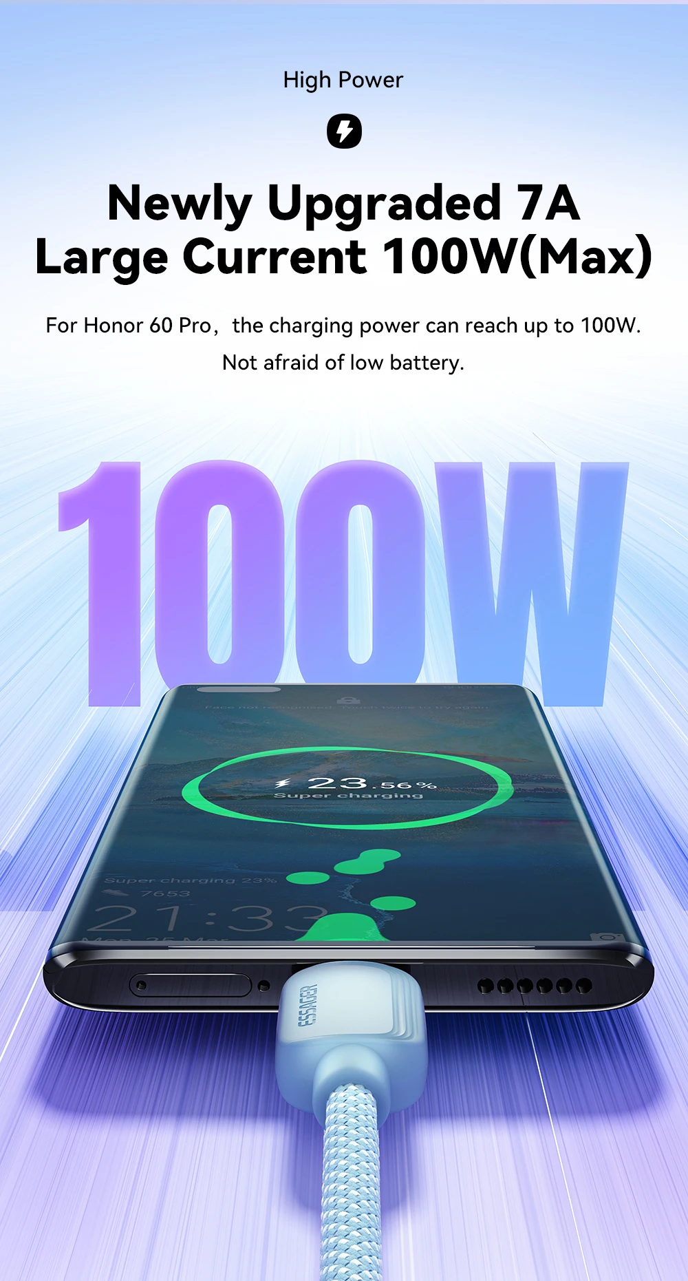Essager 7A 100W USB Type C Cable For Huawei Honor 88W PD Fast Charging Charger USB A Data Cord Cable For Xiaomi Oneplus Samsung