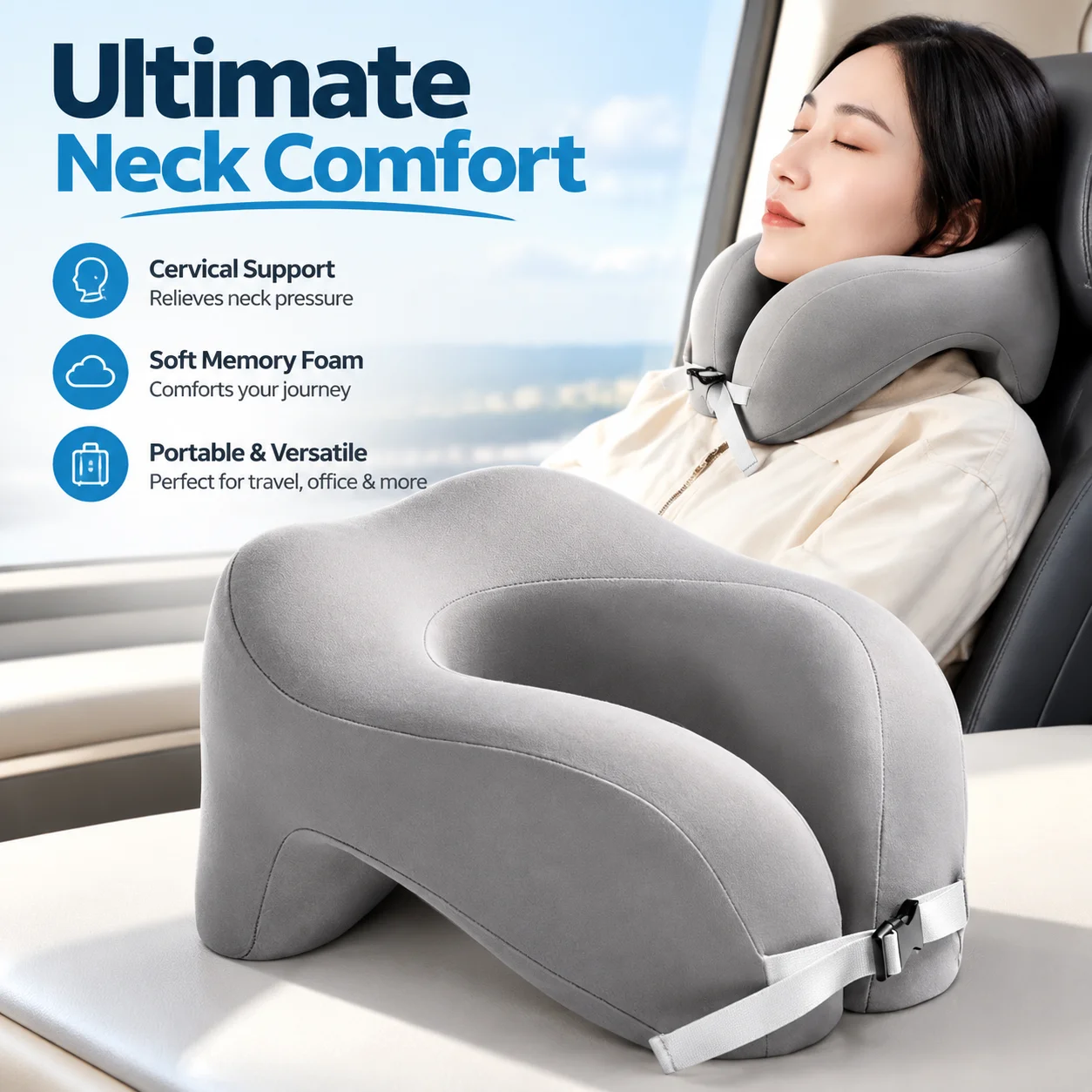 U Shaped Memory Foam Neck Pillow Cervical Protection Portable Travel Pillow for Driving Office Napping Students
