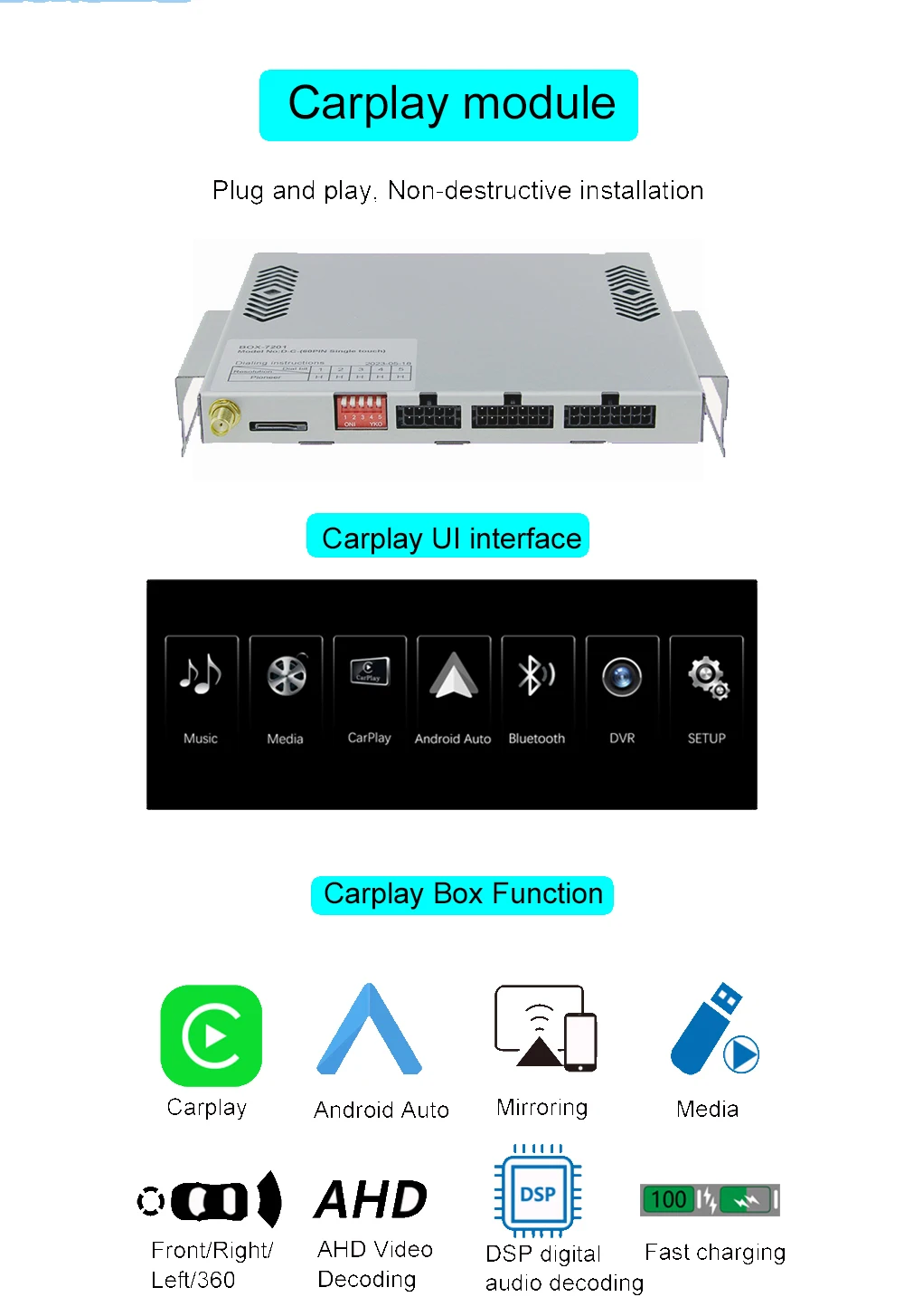 Wireless Apple Radio Carplay For Toyota Camry 2014-2018 Android Auto Mirror Link AirPlay Car Play Functions