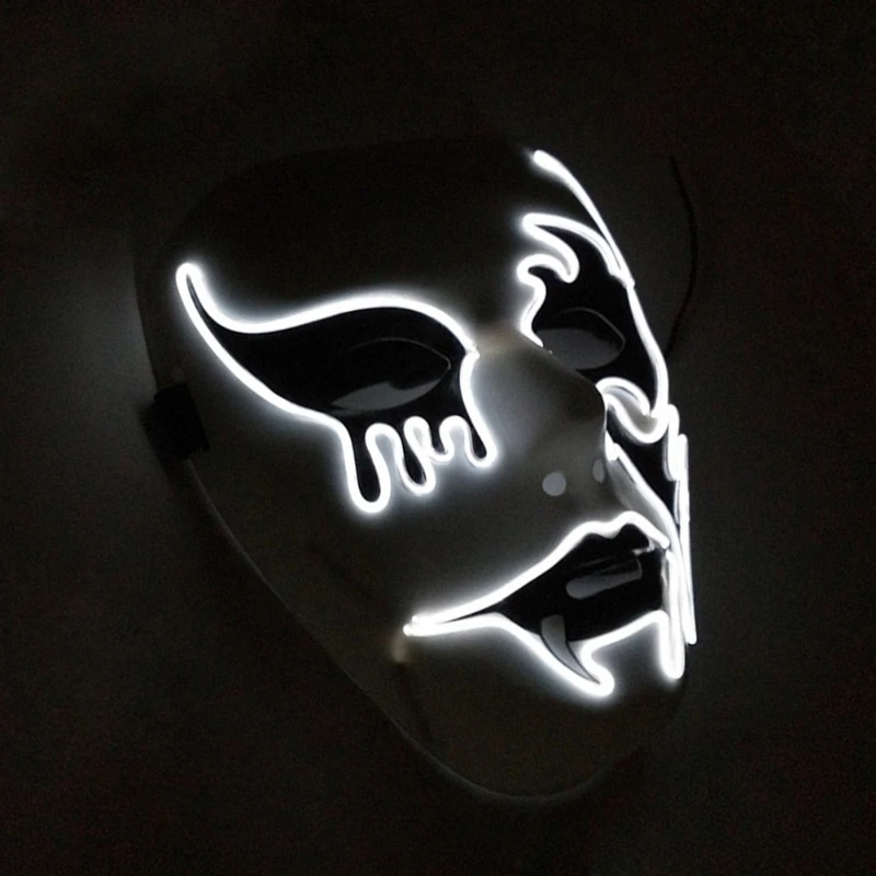 EL Light Glowing Half Face Vampire Mask, Asymmetrical Demon Tattoo LED Halloween Mask with Tear Drop Blood Design, 3 Flashing