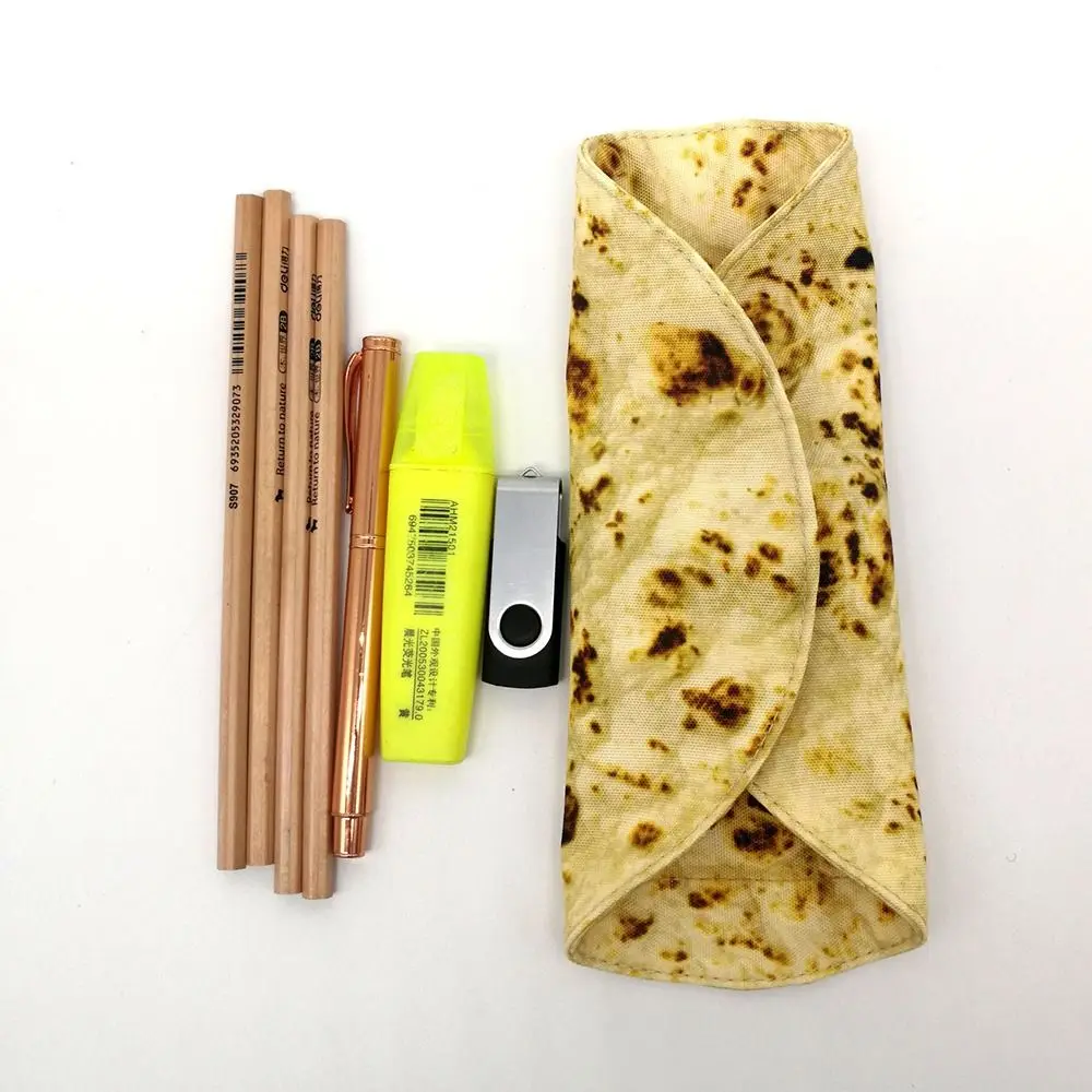 Criativo Tortilla Roll Pencil Case, Bolsa de lápis engraçado, Saco de suporte de lápis portátil, Material escolar de escritório