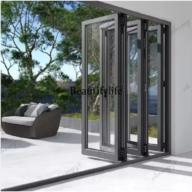 K153  Z183 Customization Sturdy Frame Aluminum Bi Folding Door Low-E Glass Thermal Break High Performance Exterior Folding Door