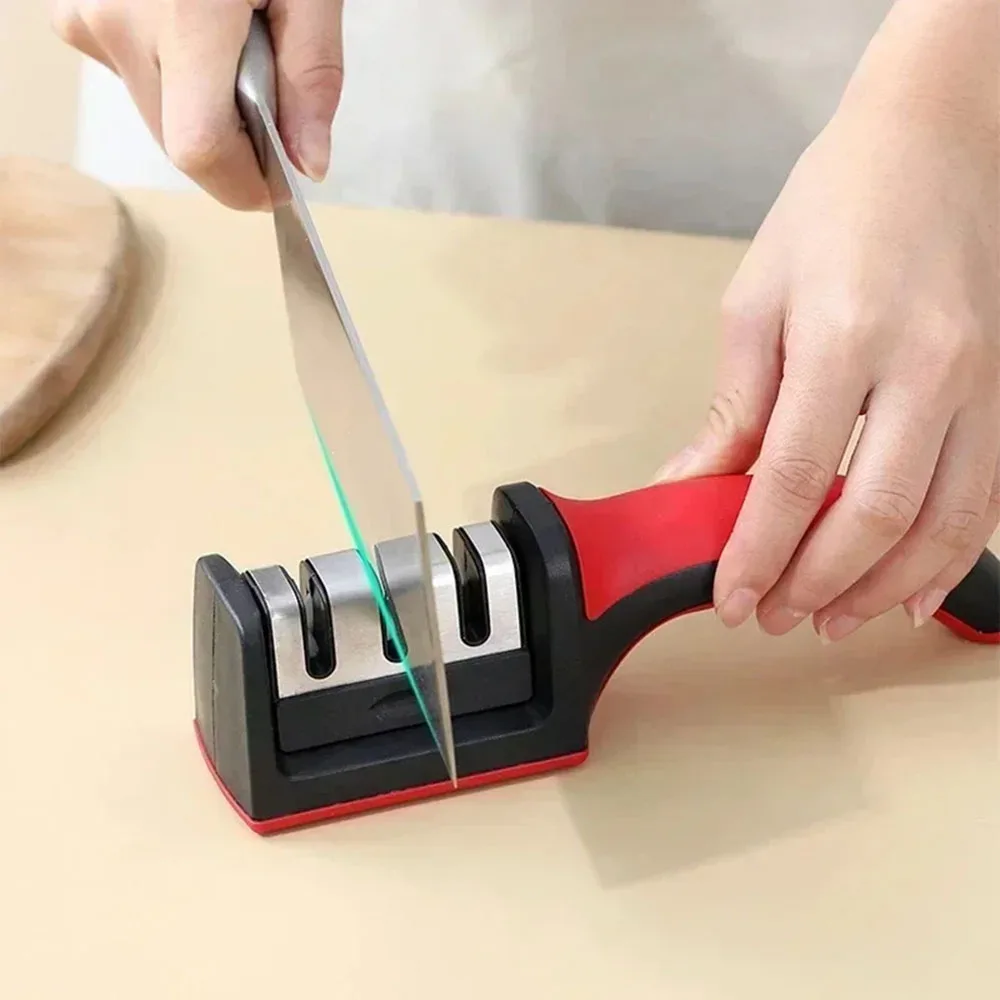 3-Section Knife Sharpening Stone; Quick Knife Sharpener; Stainless Steel 3-In-1 Knife Sharpener, Blade Opener, Kitchen Knife Sha