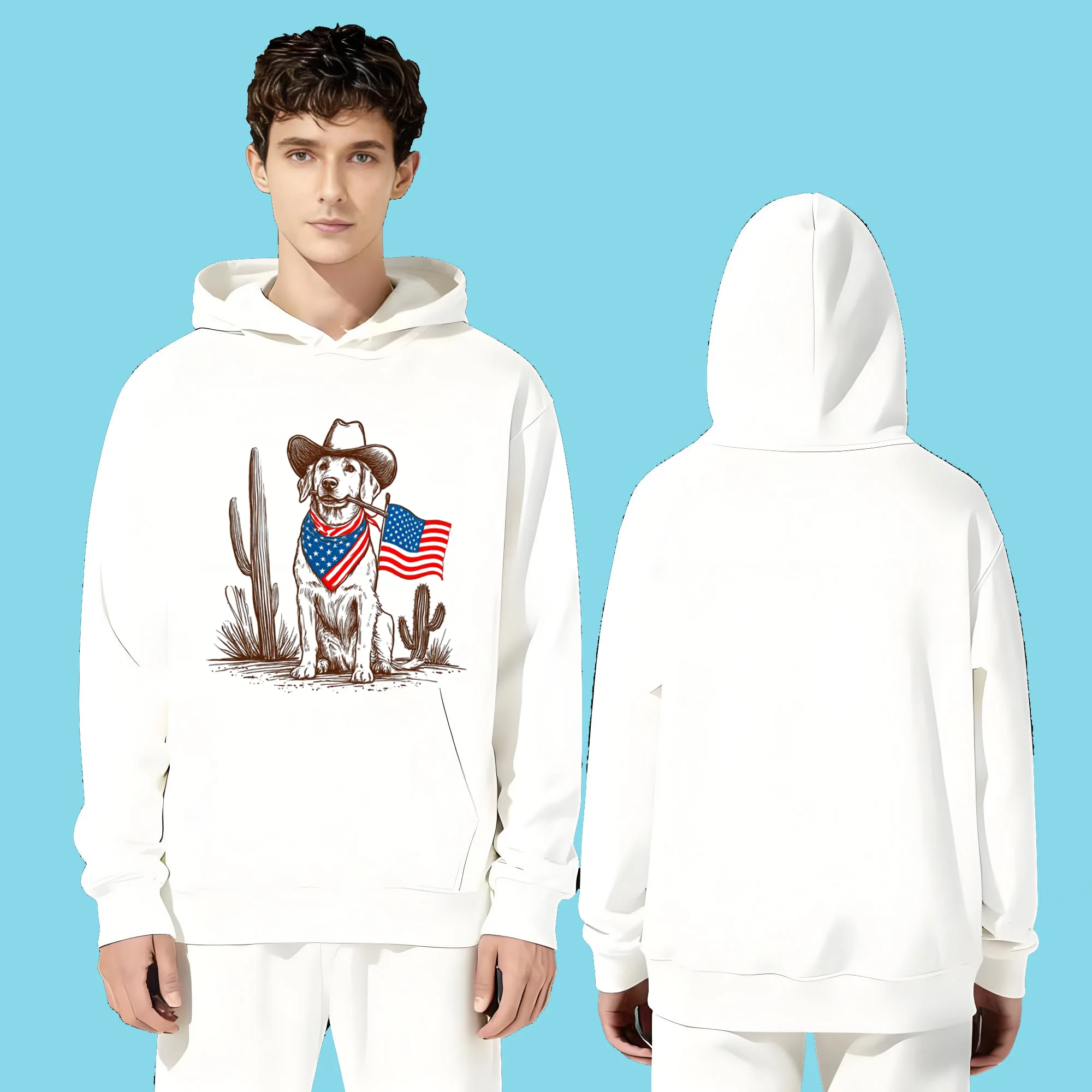 

The latest casual fashion 330-gram heavyweight hoodie for men and women in 2025 featuring dog and national flag prints