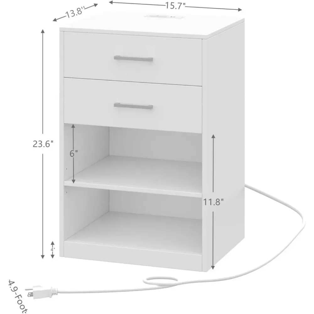 Comodino Comodino con 2 prese CA e 2 porte USB Armadietto portaoggetti Comodino con stazione di ricarica Mobili per camera da letto