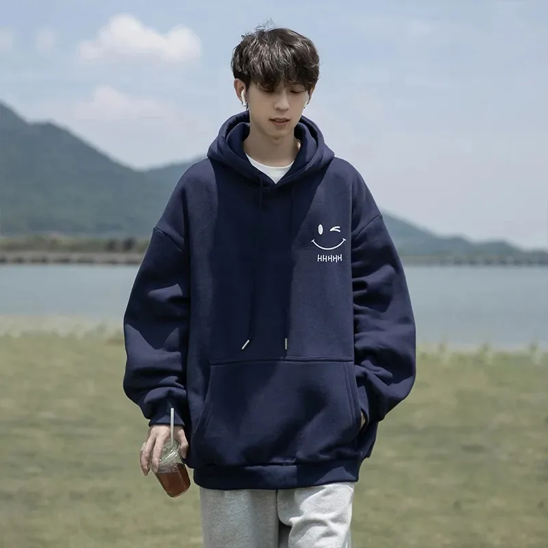 

Japanese navy blue hooded sweater men's 2024 spring, autumn and winter letter-printed versatile jacket gender-free top