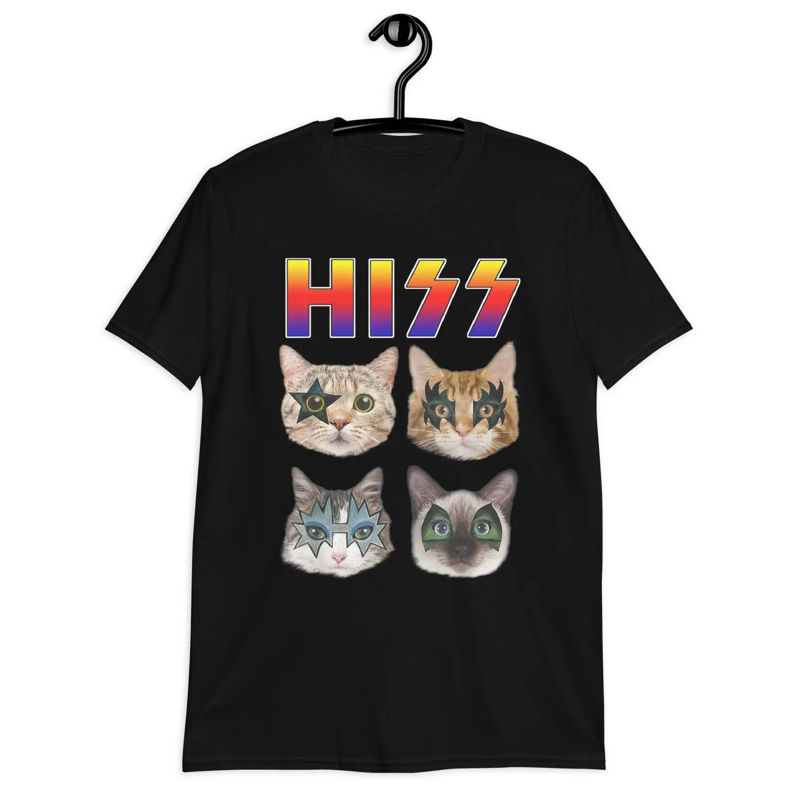 Hiss Funny Cats Kittens Rock Rockin Short, Rock cat Short-Sleeve Unisex T-Shirt