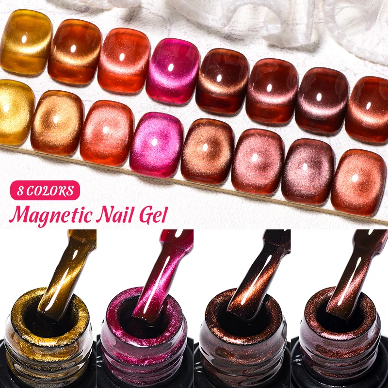 MEET ACROSS 7ml Jelly Amber Cat Magnetic Gel Nail Polish Pink Red Gold Semi Permanent Cat Eye Gel Nail Art Varnish nail supplies