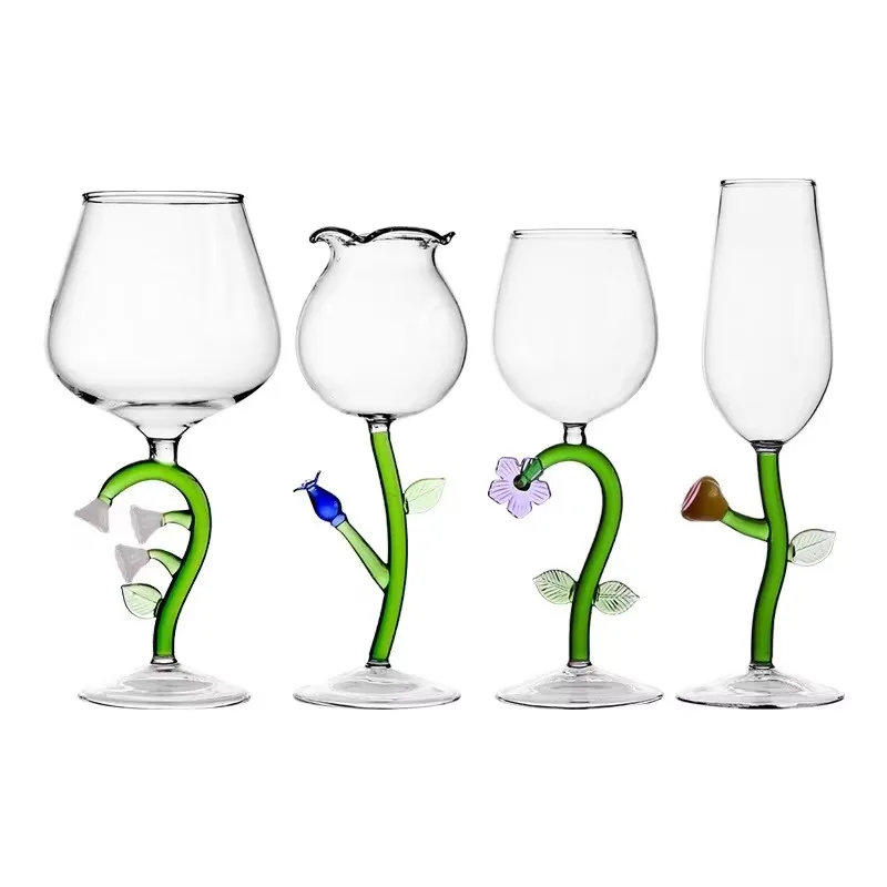 Hand-blown creative color flower-shaped goblet wine glass wine glass supplier wedding gift lead-free
