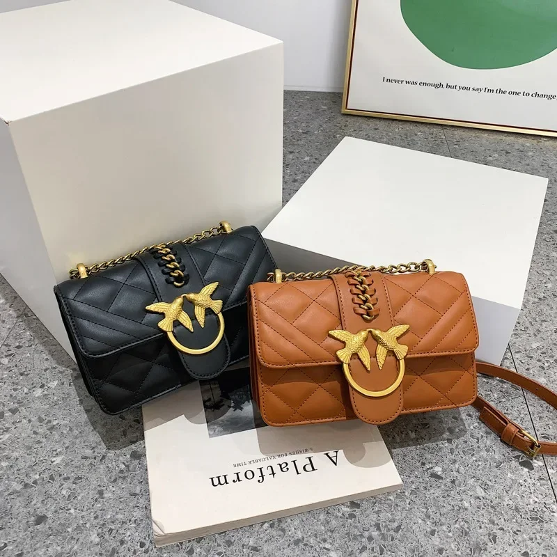 

2025 Trendy Women's Korean - Style Premium Leather Square Bag Chain Crossbody Embroidered All - Match Bag