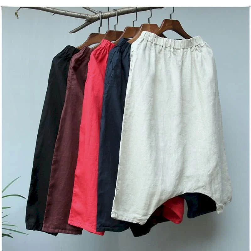 Lantern Pants Women Solid Summer Elastic Waist Loose Casual Baggy Pants Korean Style Cropped Trousers Streetwear Women Clothing