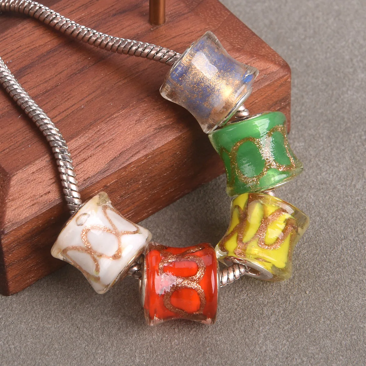 5pcs 14mm Cylinder Shape Handmade Foil Lampwork Glass European Charms Big Hole Loose Beads For Jewelry Bracelet Making DIY