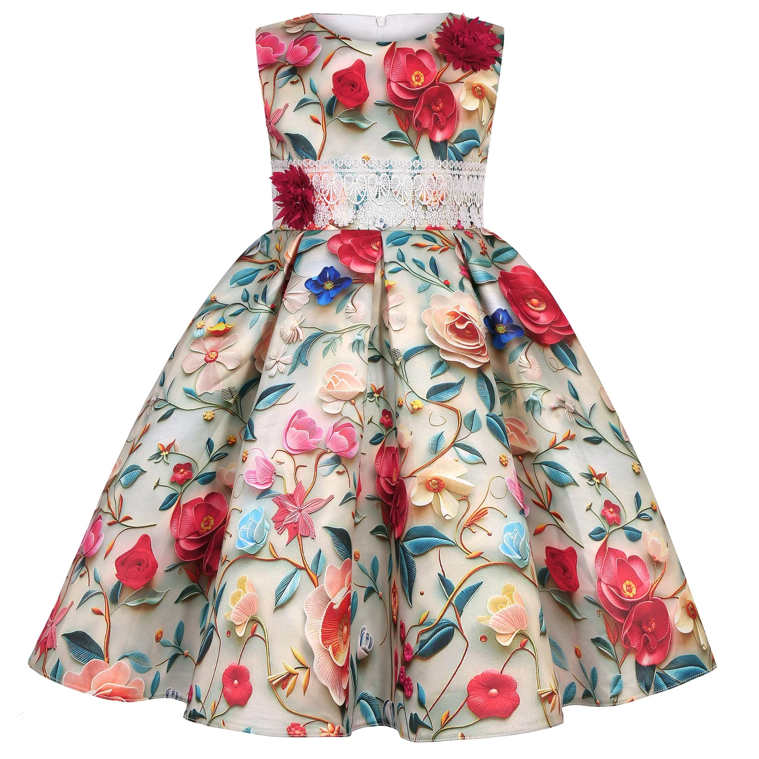 Cross-border Europe and the United States Retro Dresses Children Butterfly Print Princess Dresses Girls Runway Evening Dresses