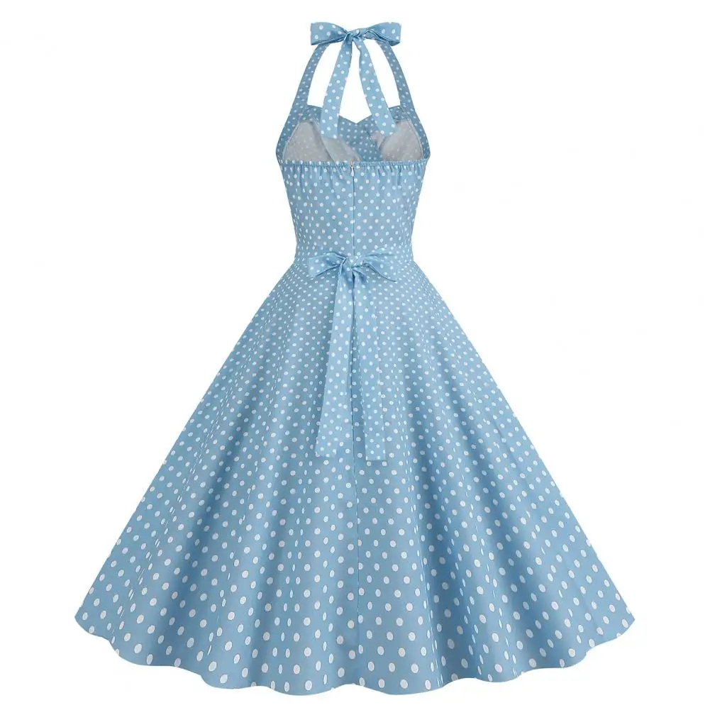 

A-line Midi Dress Elegant Vintage Halter Neck Midi Dress with Pleated Princess Style Slim Waist Women's Evening A-line Swing