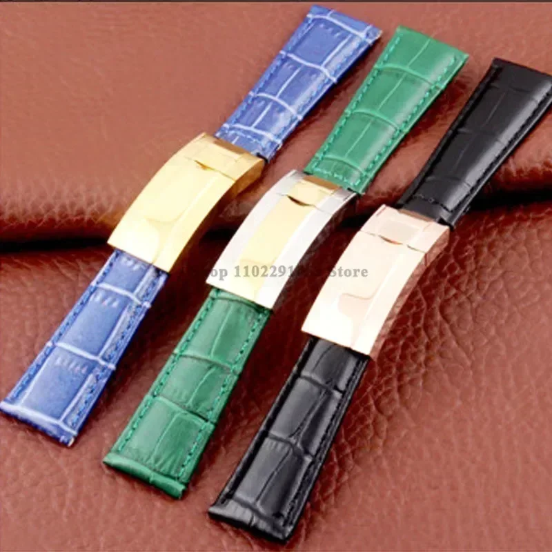 20mm Leather Watch Strap for Rolex Submariner Series Sport Wrist Band Replacement Watch Bracelet Men Women WatchBand Accessories