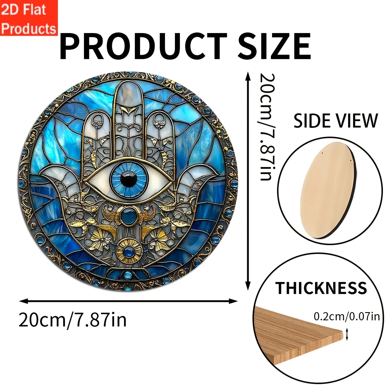 2D Flat- Decorative Sign And Plague, 1pc Wooden Hamsa Hand Evil Eye Amulet Decorative Sign, Suitable for Home, Garden, Bar, Room