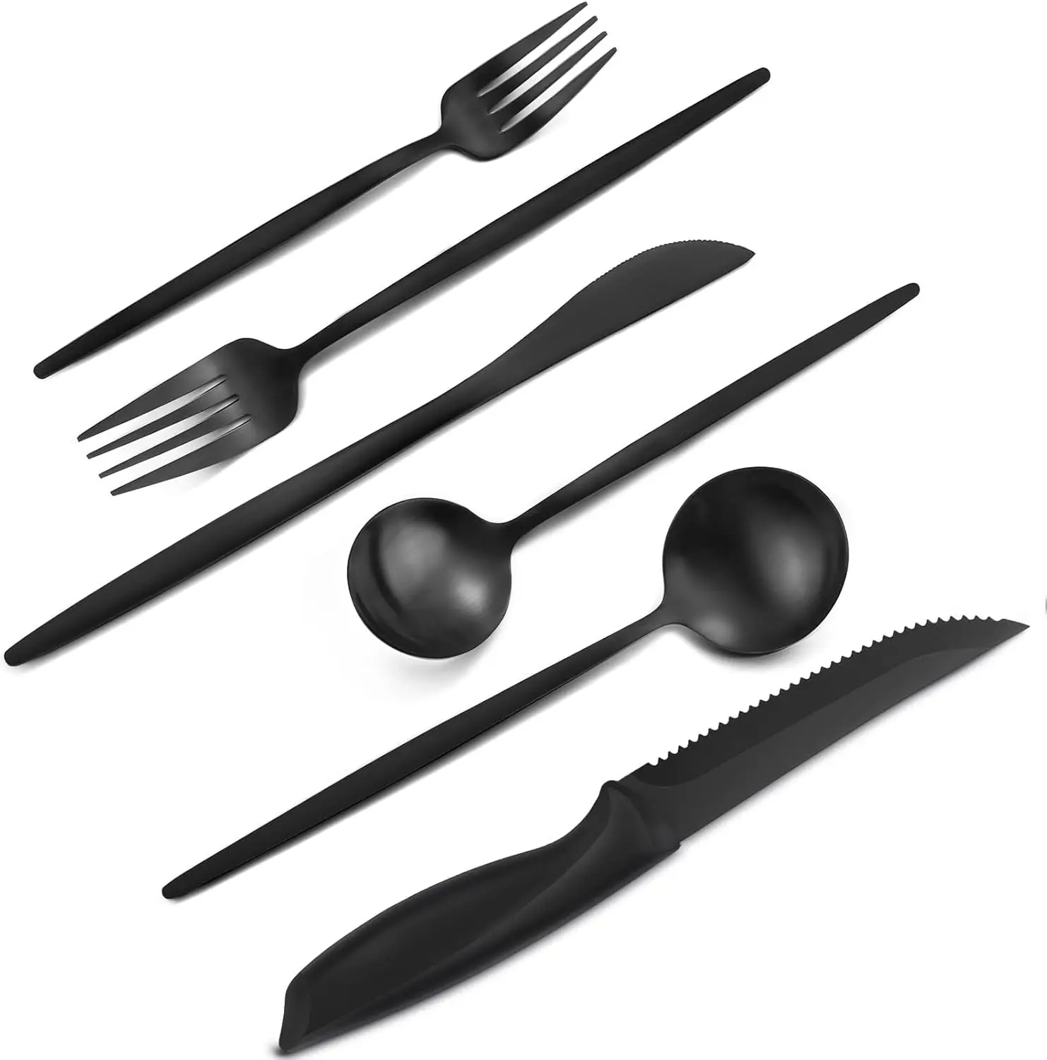 

48-Piece Matte Black Silverware Set with Steak Knives, Satin Finish Cutlery for Home and Restaurant, Service for 8
