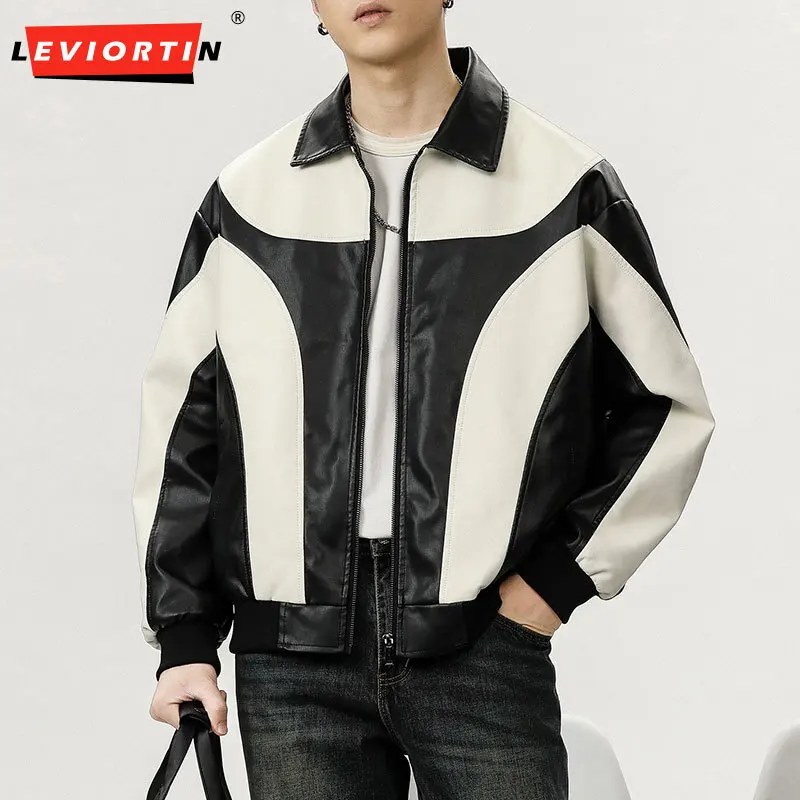 

Мужская осенняя свободная модная брендовая куртка в американском стиле ретро, мужская высококачественная куртка контрастного цвета, универсальная кожаная куртка