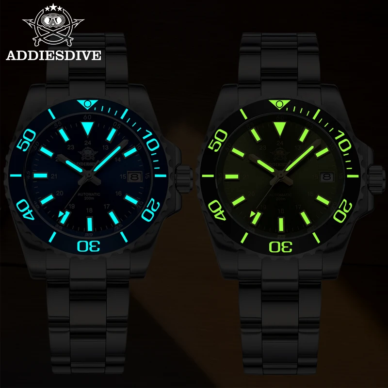 ADDIESDIVE Men's Watch 200m Water Resistance Ceramic Bezel Sapphire Glass BGW9 Super Luminous Automatic Stainless Steel Watch