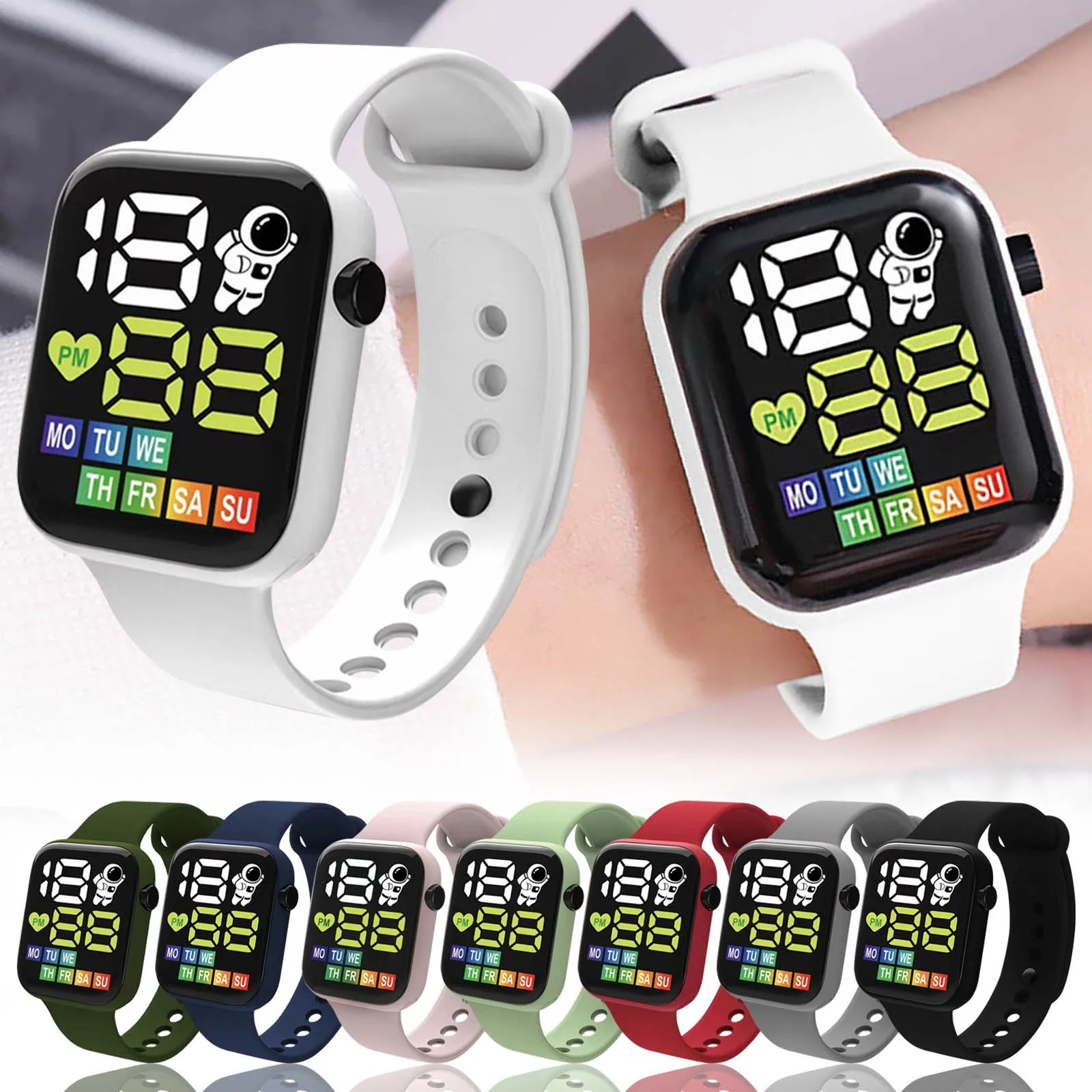 Montre numérique LED pour enfants, montres de sport pour garçons, montre en silicone pour filles, montre électronique décontractée pour enfants, mode 2024