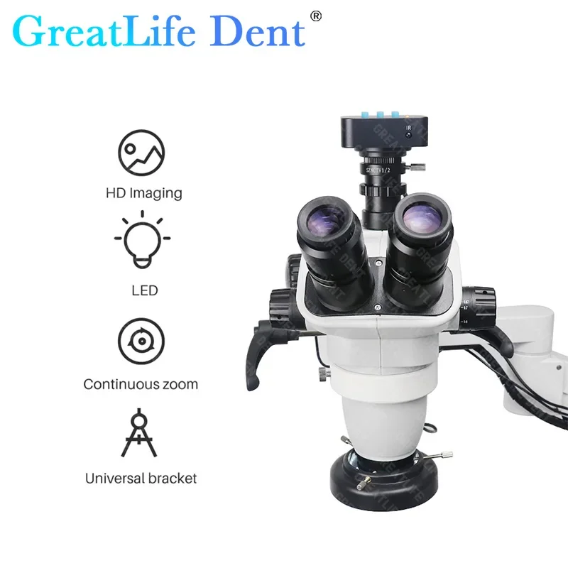 GreatLife Dent 3.35~22.5X Dental Equipment Microscope Root Canal Microscope With Camera Continuous Zoom For Dental Chair 45/51mm