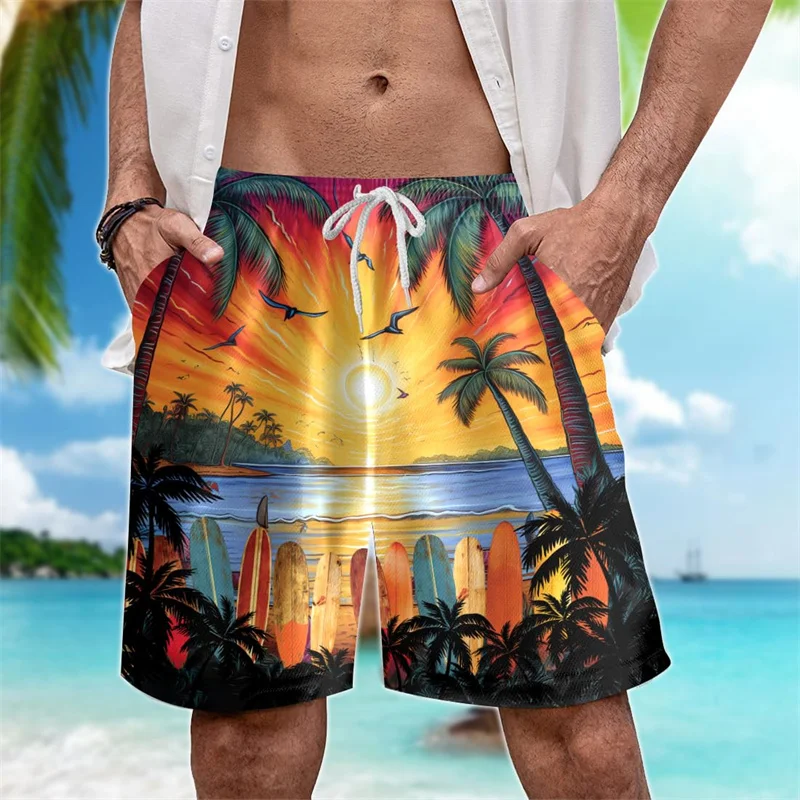 

Плавки с рисунком пальмы, мужские летние вечерние праздничные пляжные шорты с 3D принтом, гавайские тропические быстросохнущие шорты для плавания