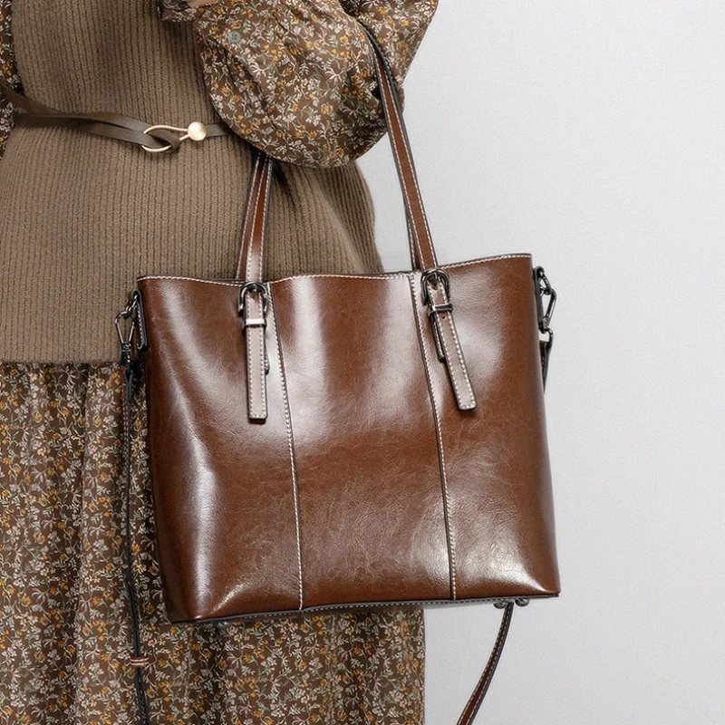 Luksusowa damska torba na ramię z miękkiej skóry, duża, kwadratowa torba typu tote, modna torebka vintage ze skóry bydlęcej, torba na zakupy, listonoszka B