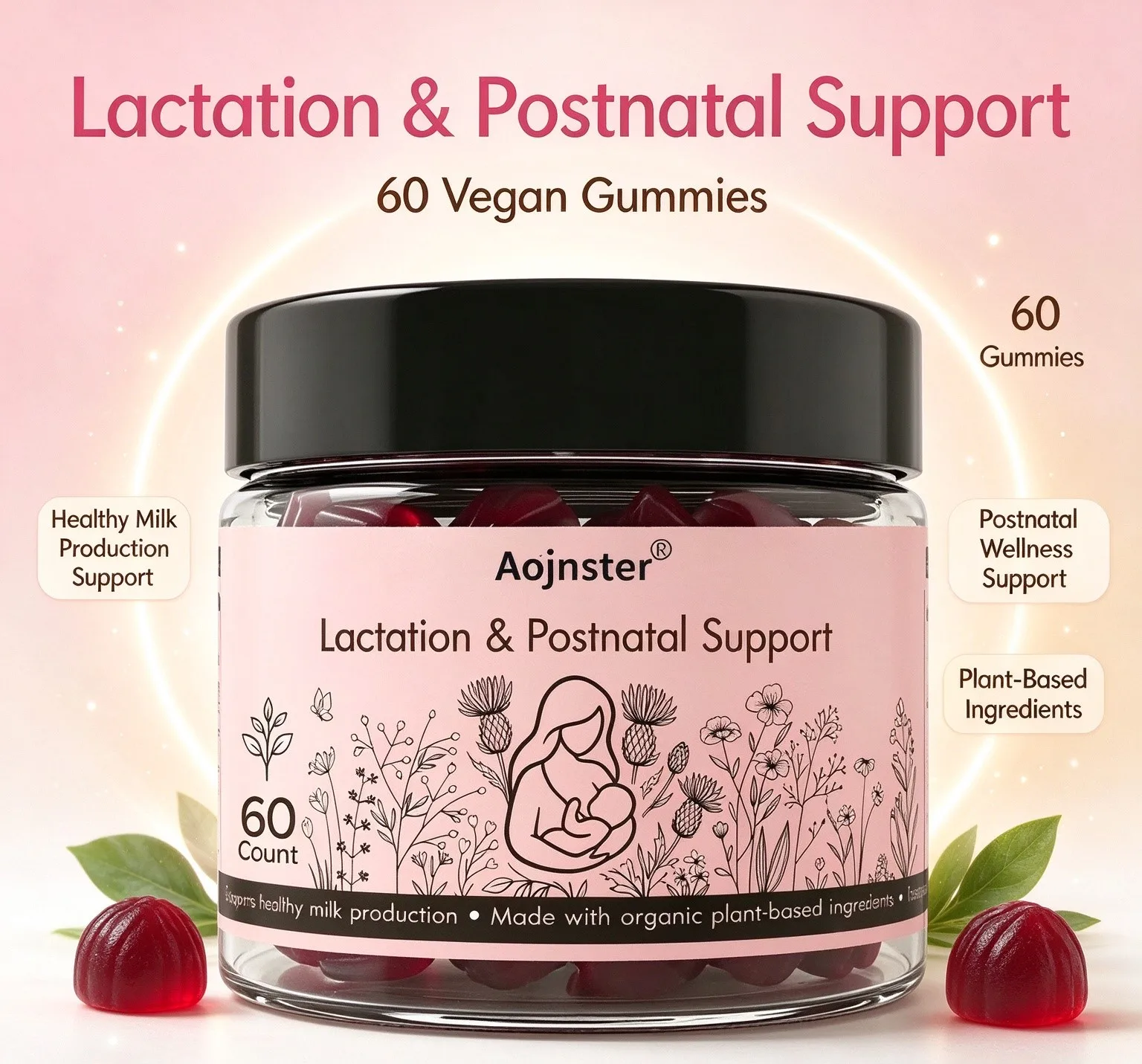 Lactation & Postnatal Support Gummies,Organic Plant Based Ingredients,Postpartum Daily Dietary Supplement for Breastfeeding Moms