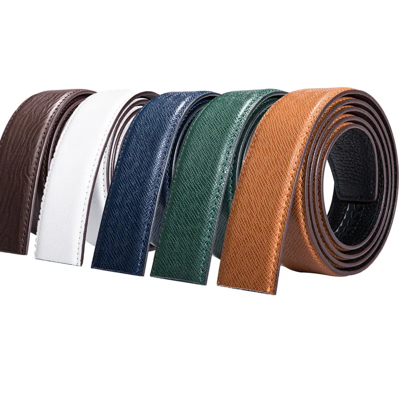 3.5cm High Quality Cowskin Genuine Leather Belt without Buckle Men's Formal Automatic Leather Replacement belts Green Blue White