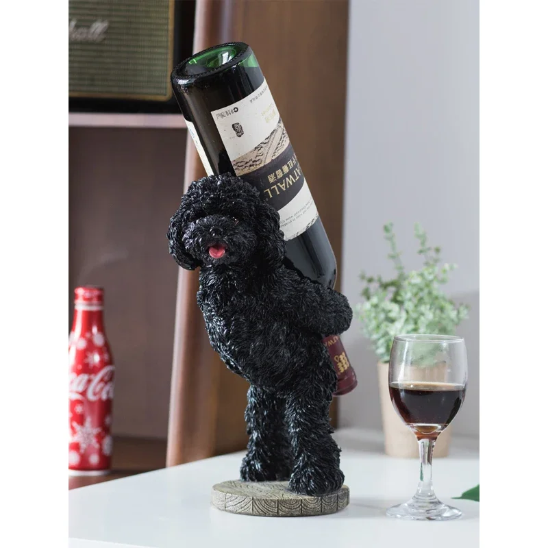 Creative Teddy Dog Wine Rack Ornaments, Cartoon Animal Statue, Home Living Room, Desktop Decoration